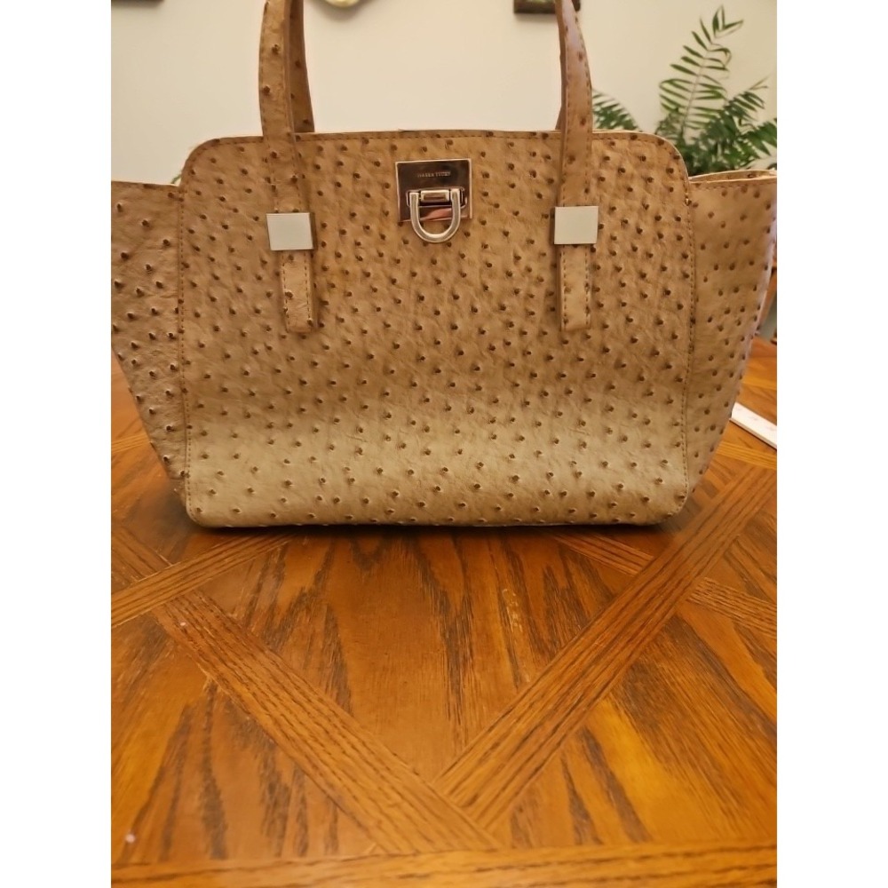 Ivanka Trump Beige Ostrich-Texture Satchel